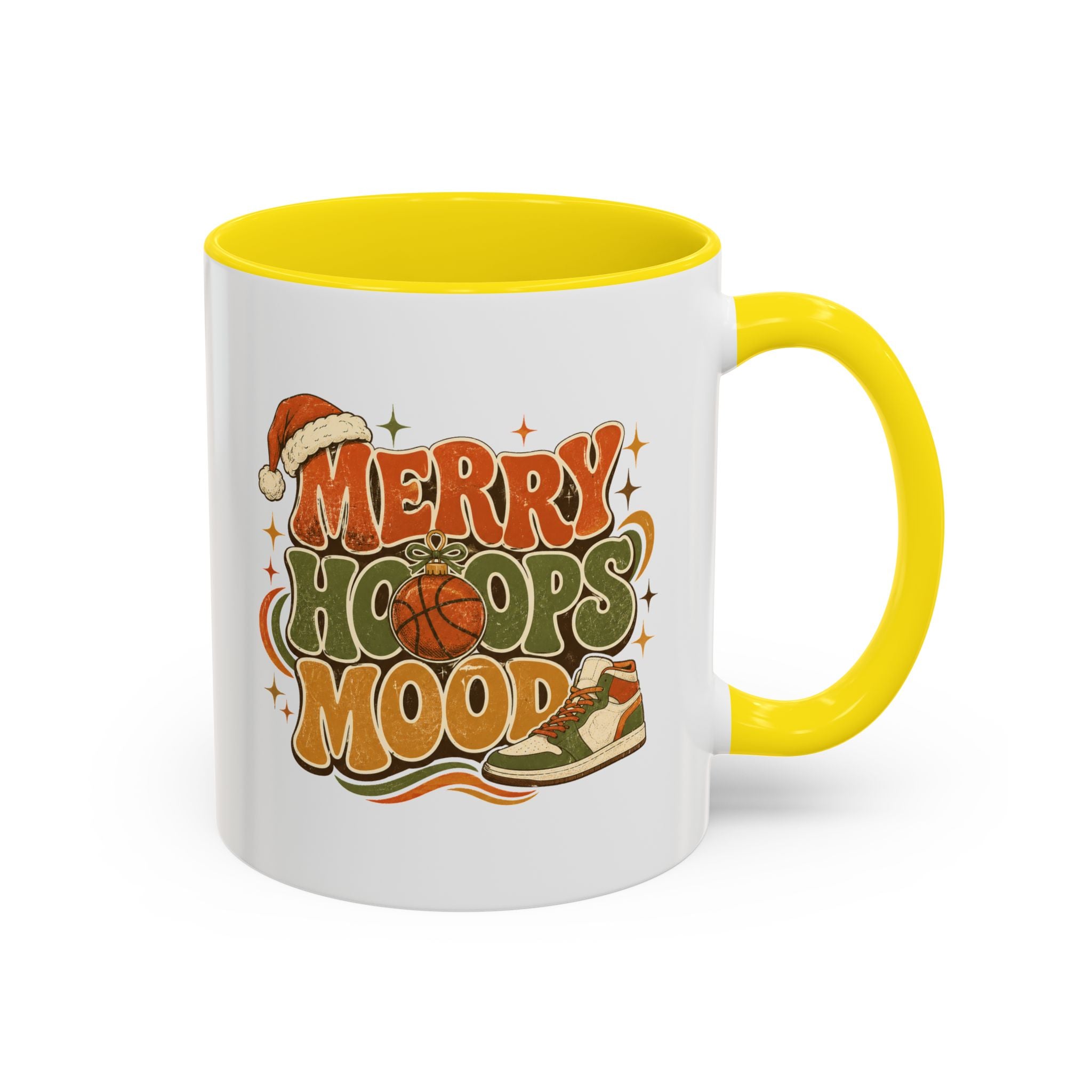 Modern Day Christmas Merry Hoops Mood Accent Coffee Mug — Retro Basketball Christmas Design