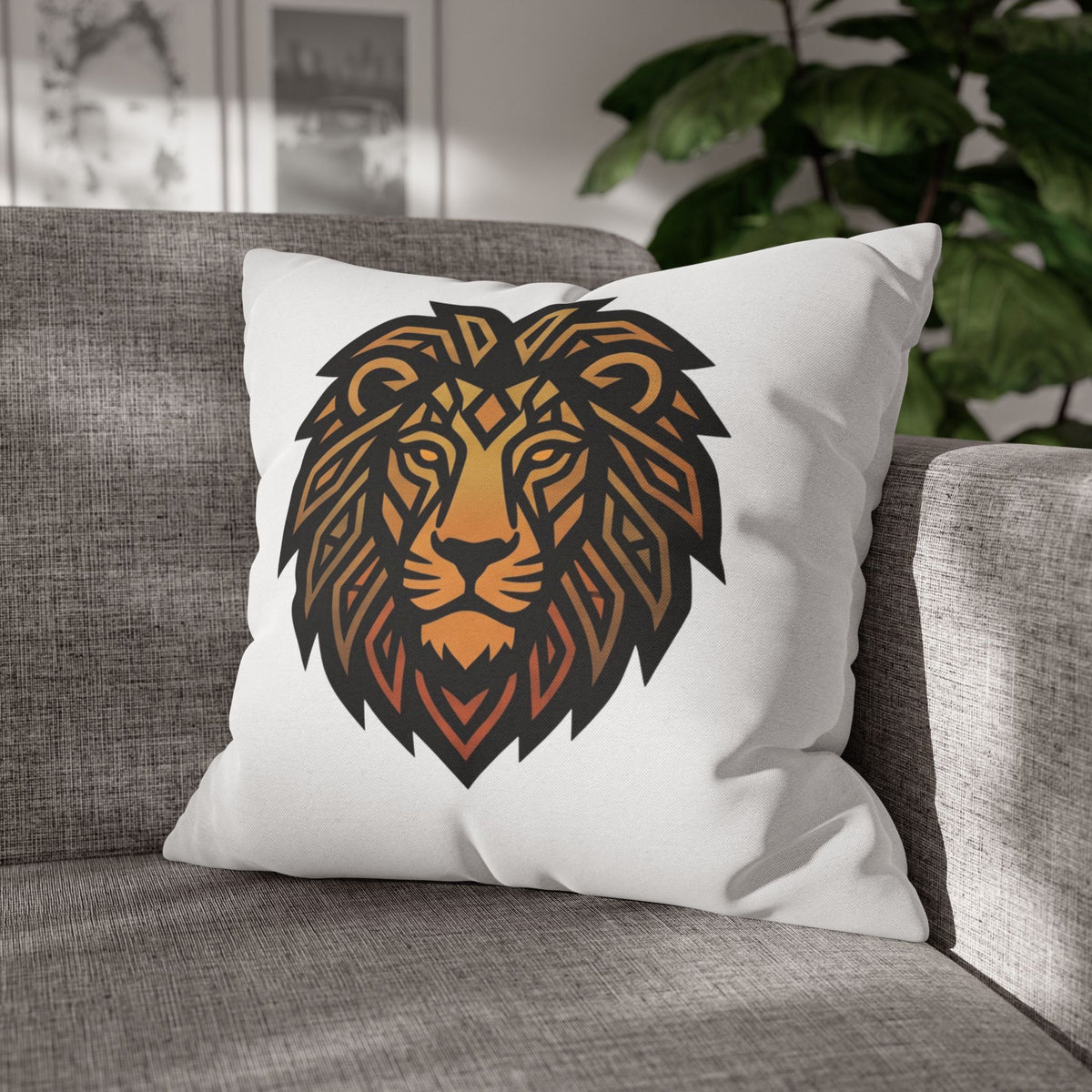 Leo Lion Head Decorative Pillowcase — Geometric Tribal Lion Throw Pillow Cover