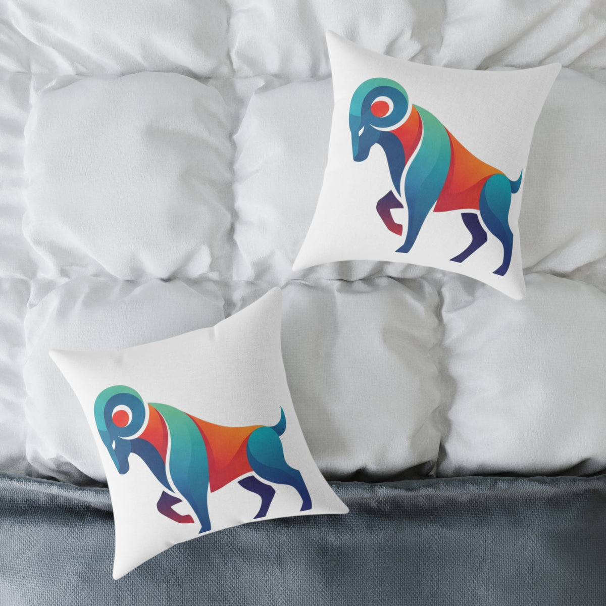 Aries Zodiac Ram Throw Pillow - Colorful Geometric Ram Accent Cushion for Living Room & Nursery