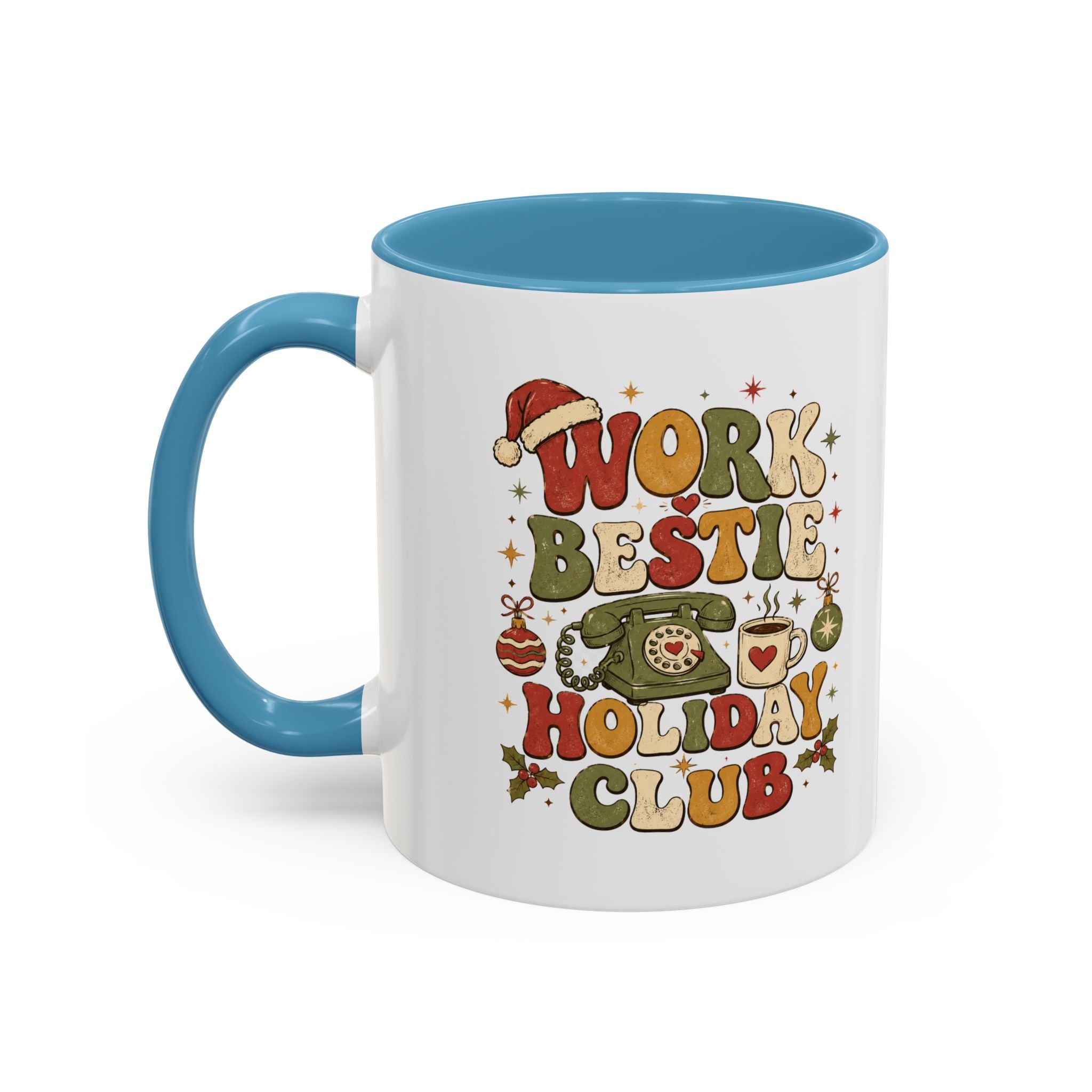 Modern Day Christmas Work Bestie Holiday Club Coffee Mug — Retro Christmas Accent Mug