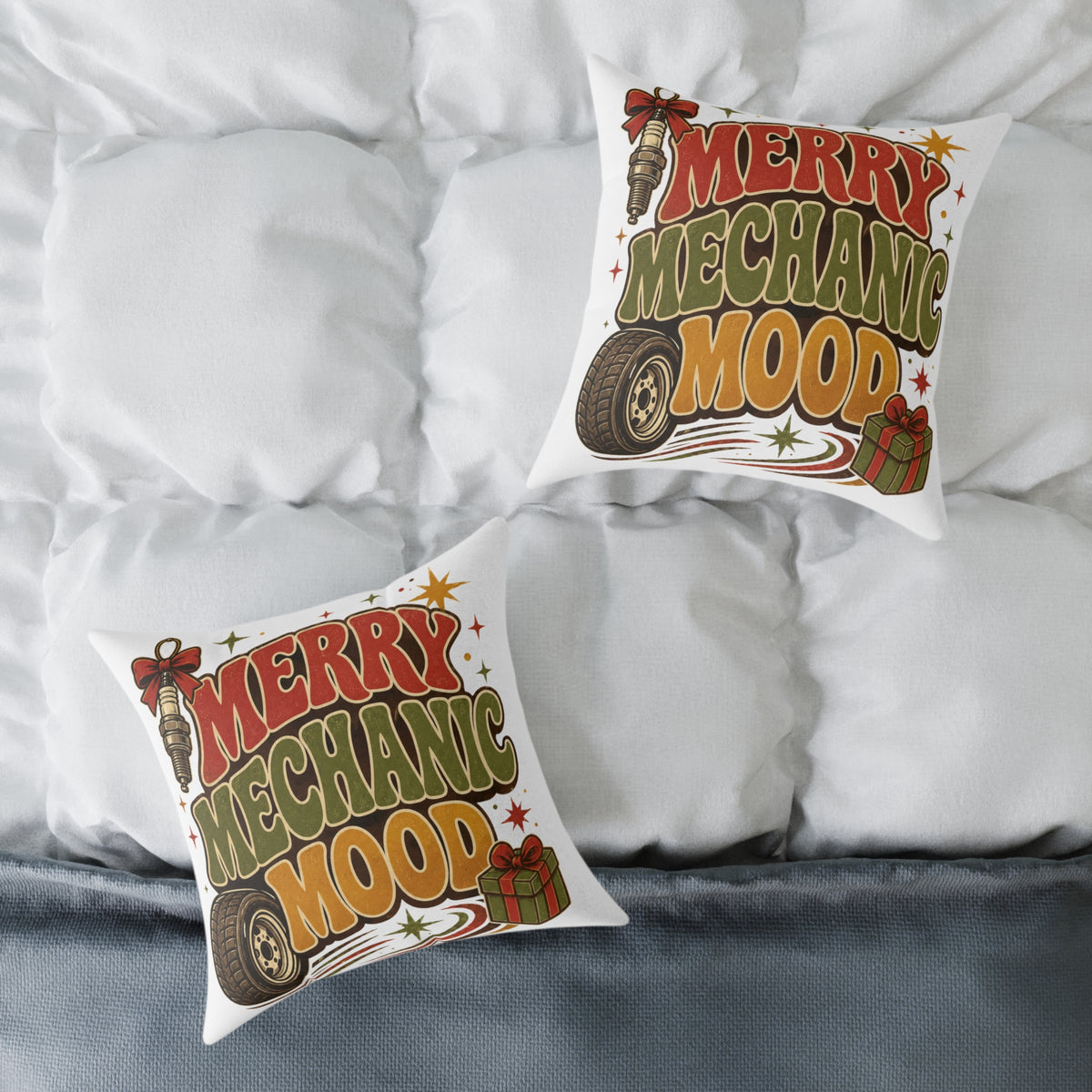 Modern Day Christmas Merry Mechanic Mood Pillow - Christmas Car Mechanic Holiday Throw Pillow