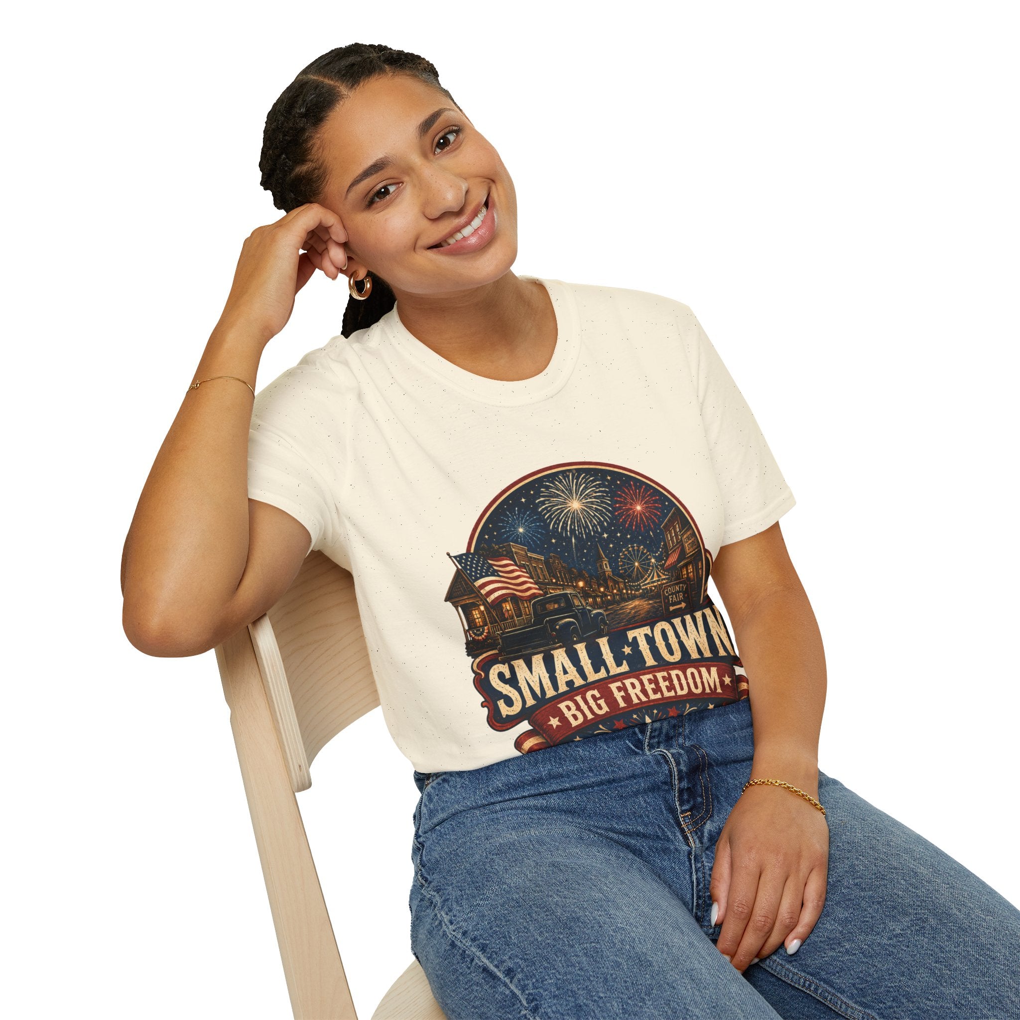 Small Town Big Freedom T-Shirt — Patriotic 4th of July Fireworks Tee