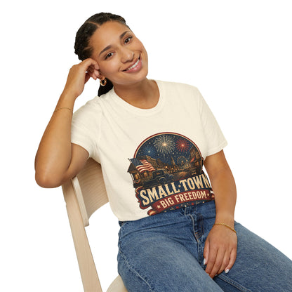 Small Town Big Freedom T-Shirt — Patriotic 4th of July Fireworks Tee