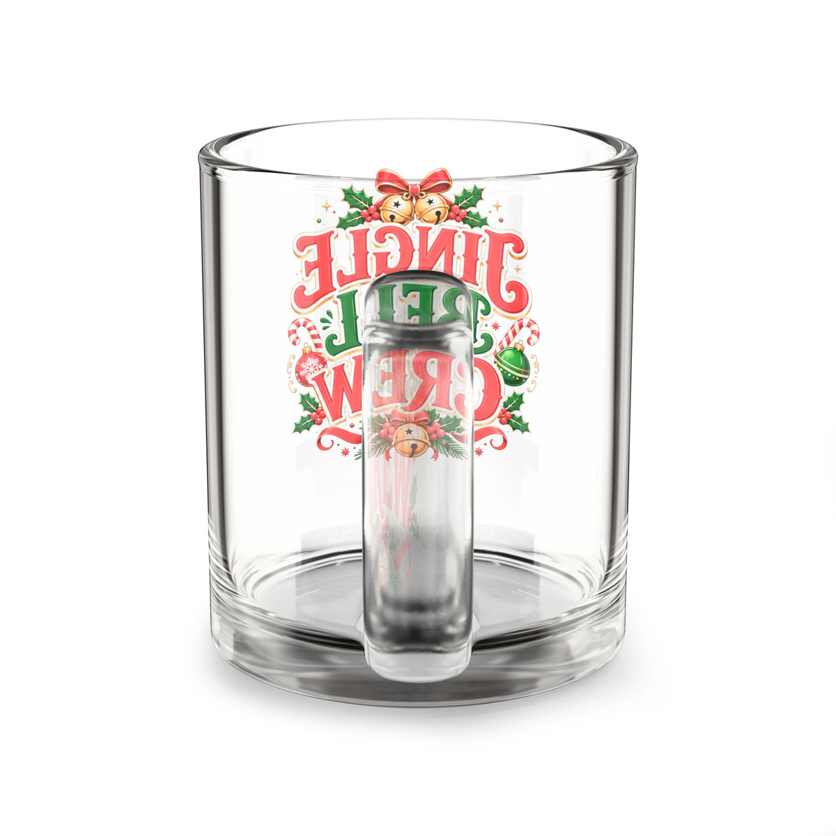 Christmas Glass Mug 10 oz Jingle Bell Crew Glass Mug — 10 oz Christmas Holiday Coffee Cup