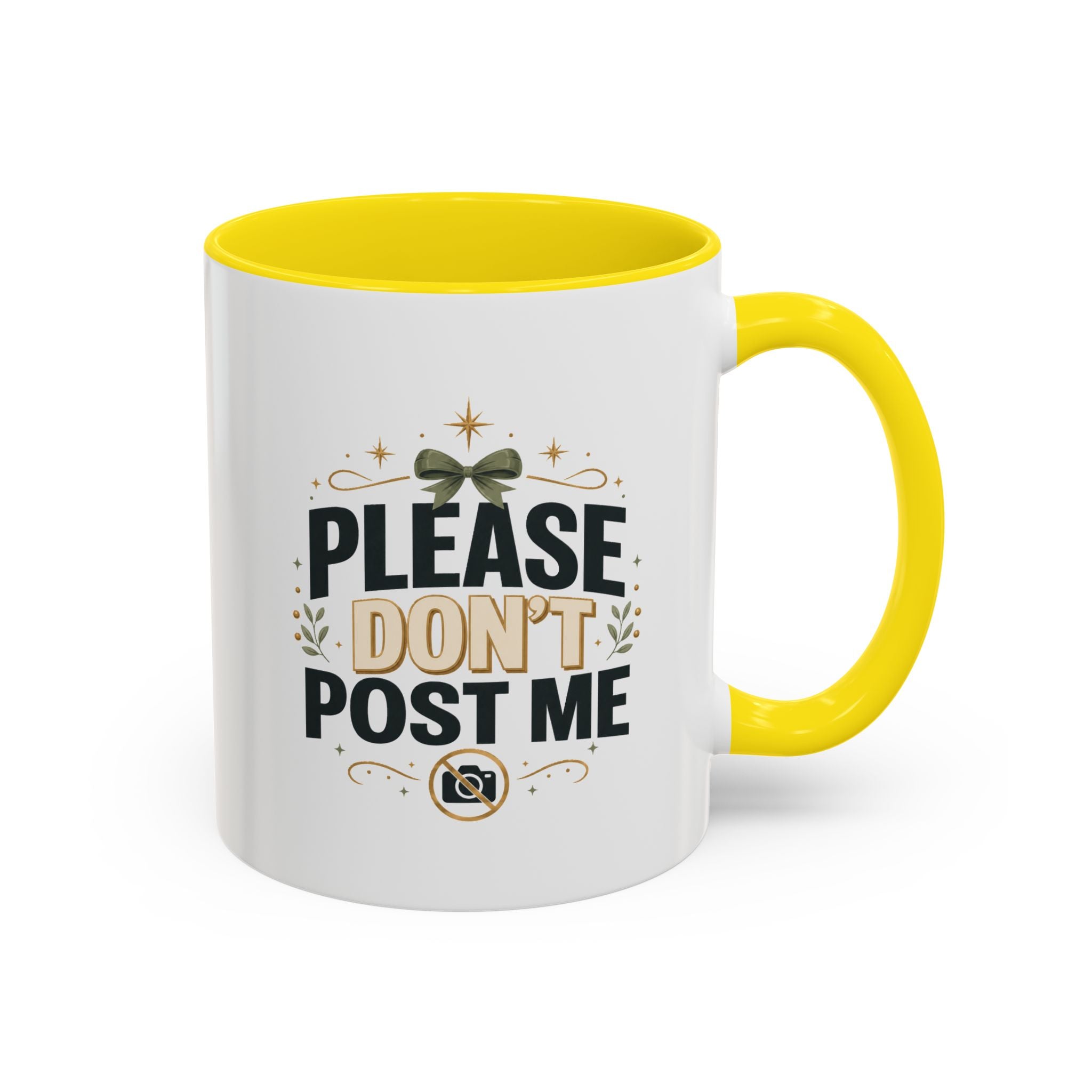 Christmas Please Don't Post Me Accent Coffee Mug — Funny Privacy Camera Gift