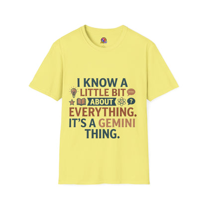 Gemini Funny Horoscope T‑Shirt — "I Know A Little Bit About Everything, It's A Gemini Thing"