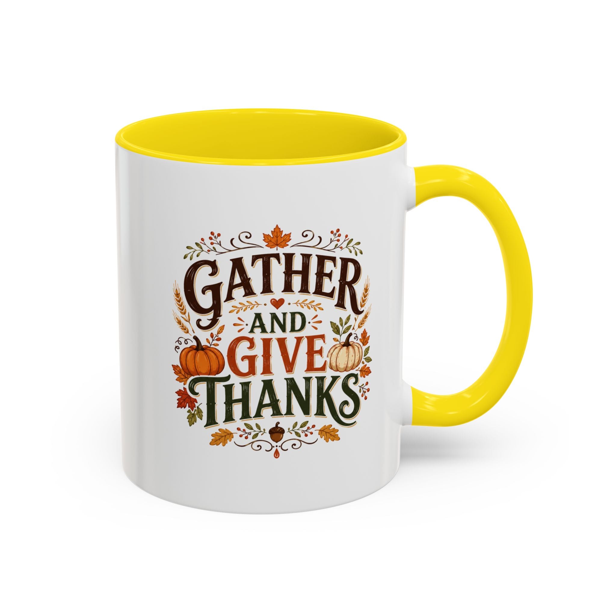 Thanksgiving Mug Gather and Give Thanks Coffee Mug — Thanksgiving Accent Mug
