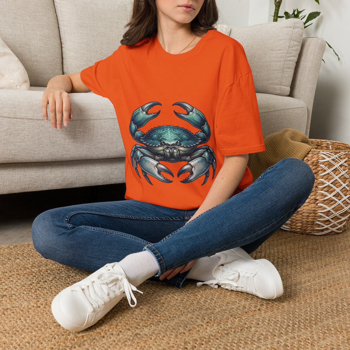 Cancer Zodiac Crabby Coastal Tee - Blue Green Crab Graphic T-Shirt