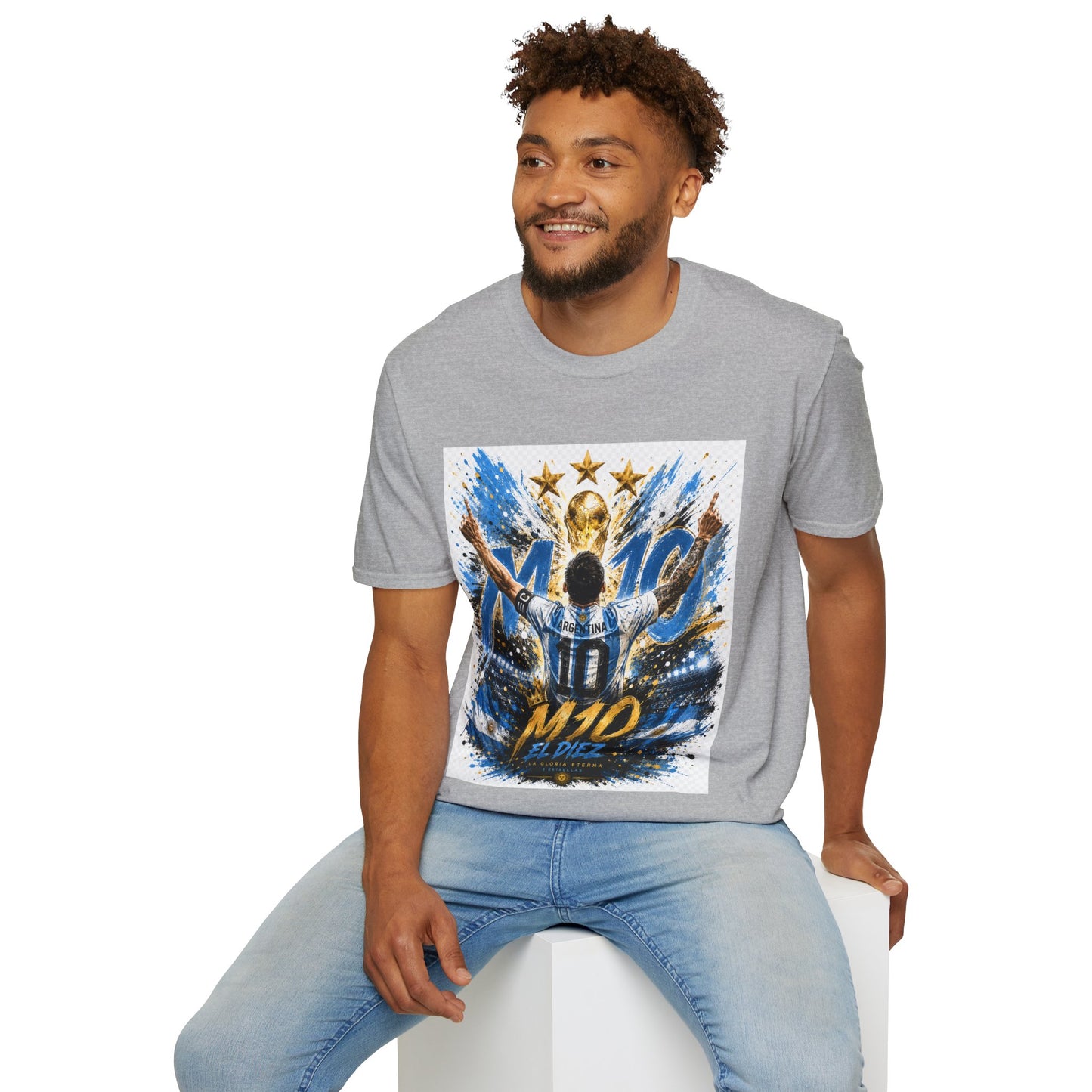 Argentna  Soccer M10 Champion T-Shirt — Gold Trophy & Stars Football Fan Tee