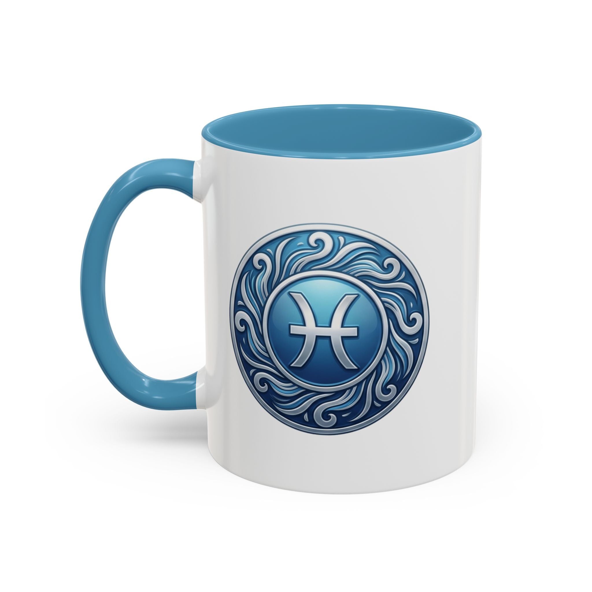 Pisces Zodiac Coffee Mug — Blue Astrological Symbol Accent Mug