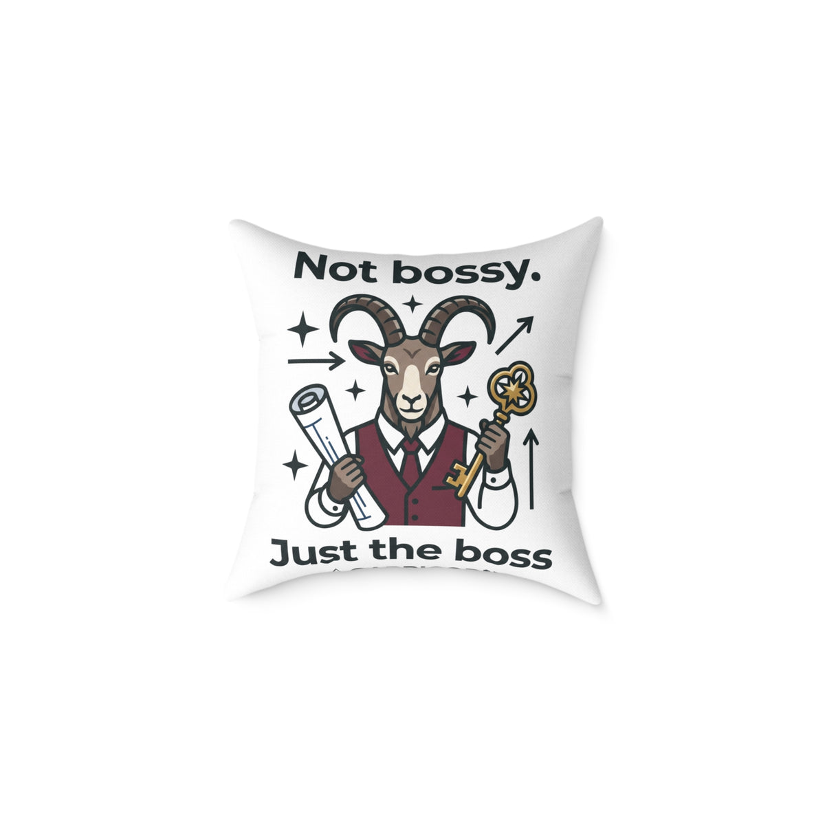 Capricorn Square Throw Pillow — “Not Bossy. Just the Boss” Goat Illustration