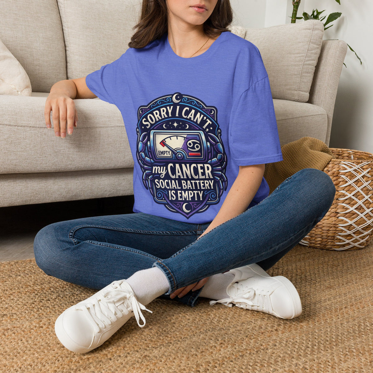 Cancer Support T-Shirt — "Sorry I Can't, My Cancer Social Battery Is Empty"