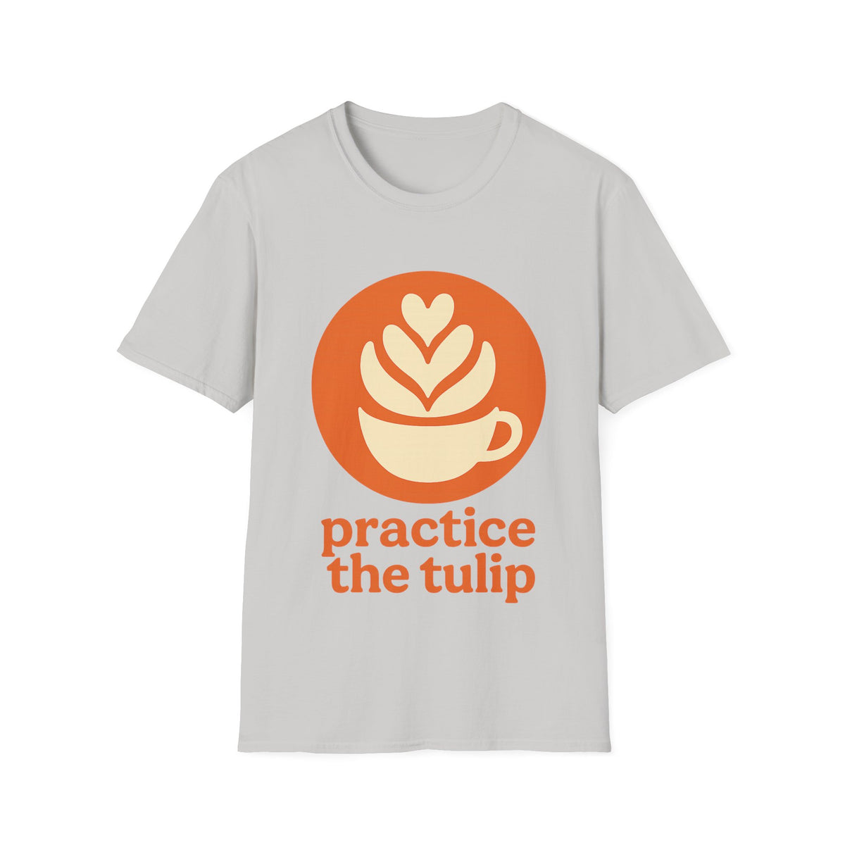 "Practice The Tulip" Latte Art Coffee Graphic Tee - Aesthetic Orange Barista White T-Shirt - Trending Now - September 2026