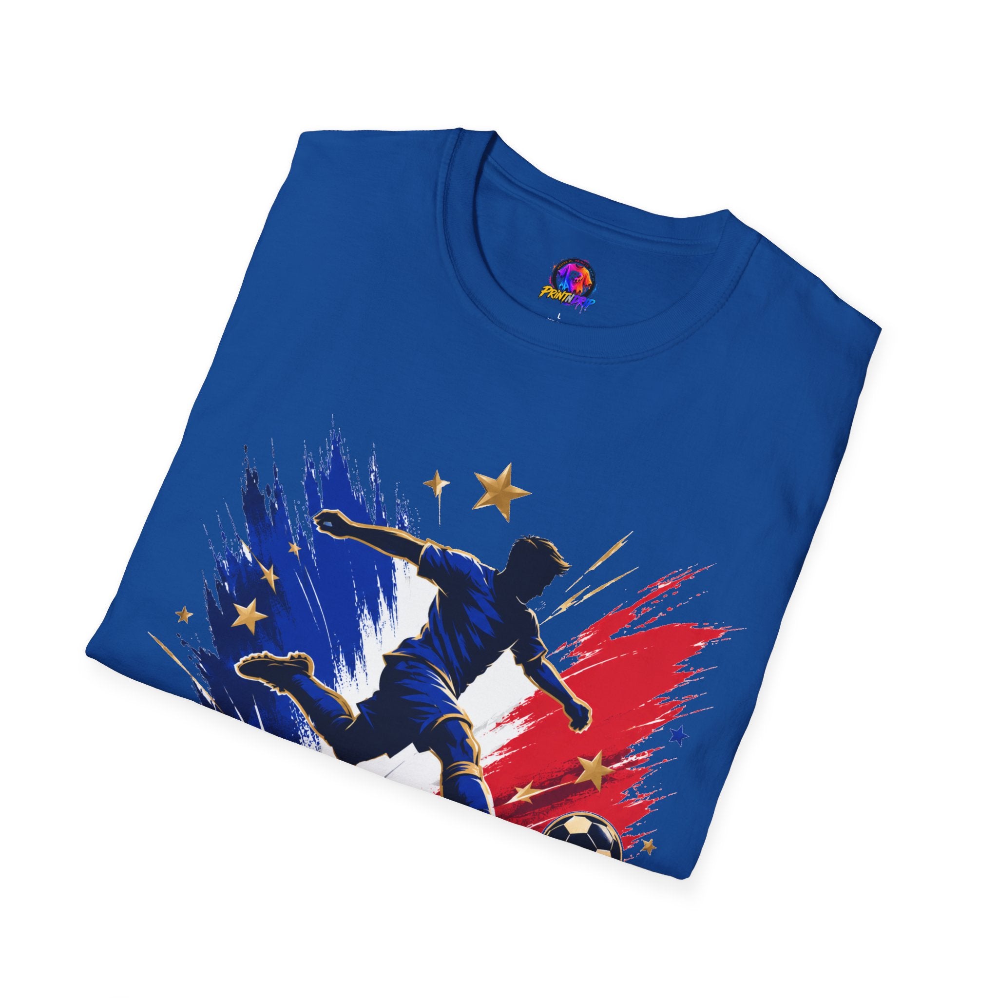 France Soccer T-Shirt — "Blue Glory" Red, White & Blue Player Graphic