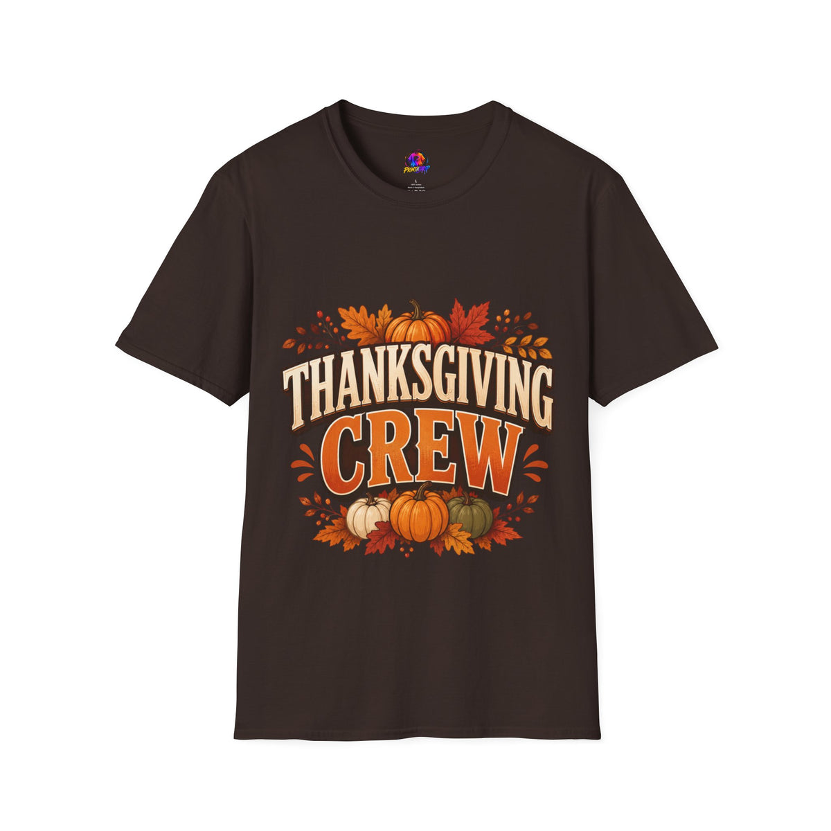 Thanksgiving T-Shirt Crew T-Shirt— Festive Pumpkin & Fall Leaves Holiday Tee