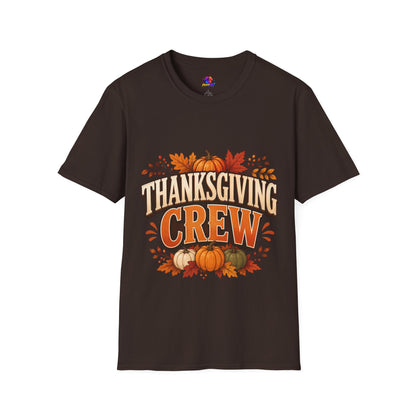 Thanksgiving Crew T-Shirt — Festive Pumpkin & Fall Leaves Holiday Tee