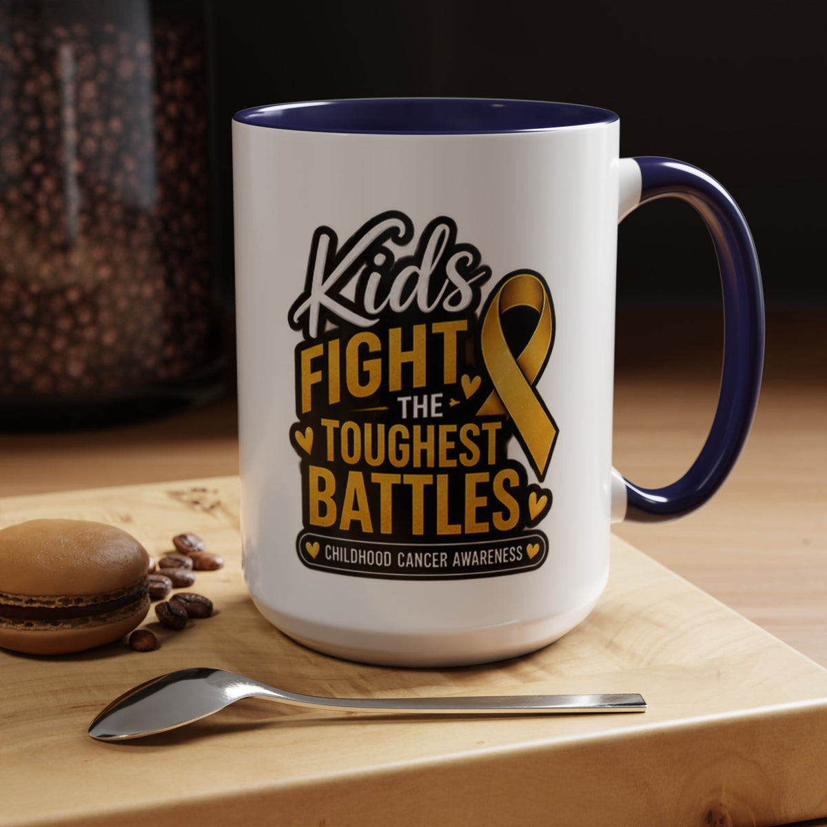 Childhood Cancer Awareness Accent Coffee Mug - "Kids Fight the Toughest Battles" (11/15oz)