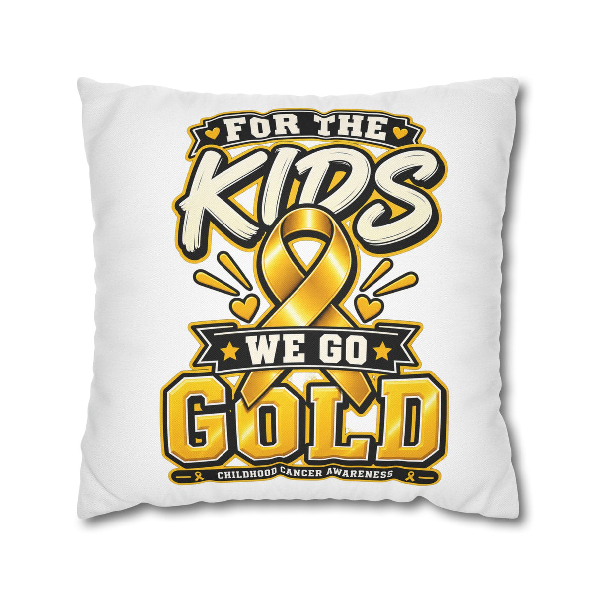 “For the Kids We Go Gold” Awareness Pillowcase — Childhood Cancer Ribbon Throw Pillow