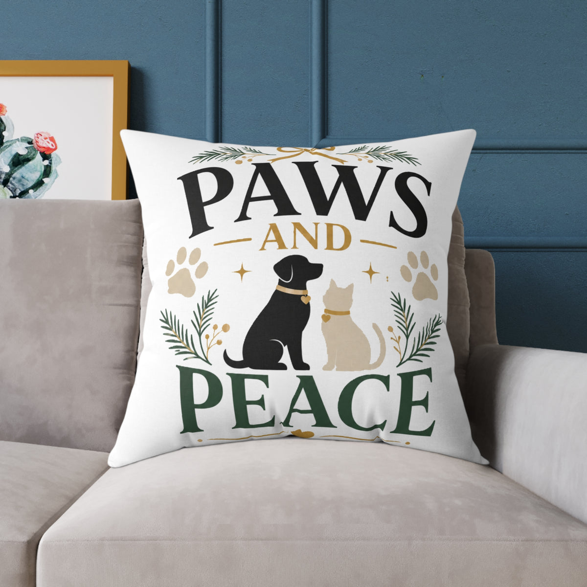 Christmas Paws and Peace Holiday Throw Pillow — Dog & Cat Christmas Decorative Cushion