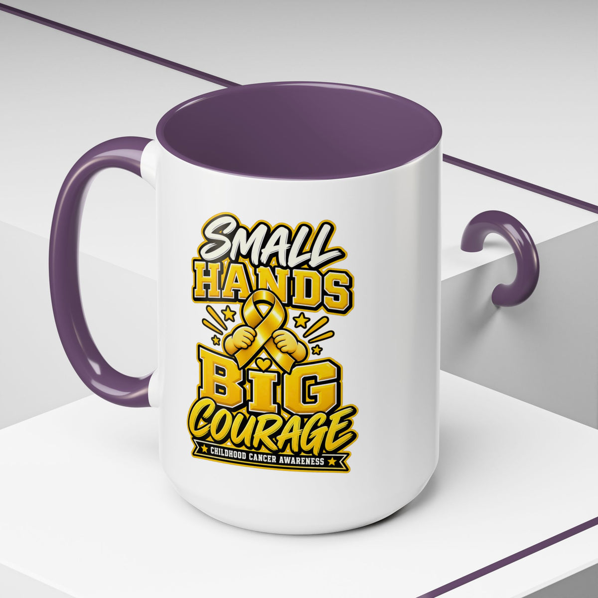 Coffee Mug - "Small Hands Big Courage" Childhood Cancer Awareness Accent Mug