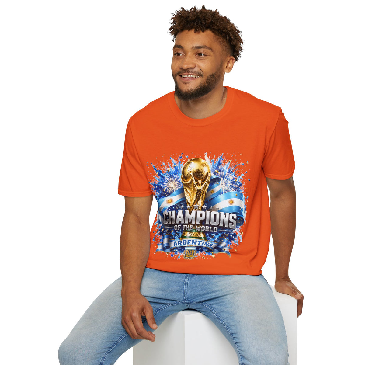 Argentina World Cup Champions T-Shirt — Gold Trophy Celebration Tee
