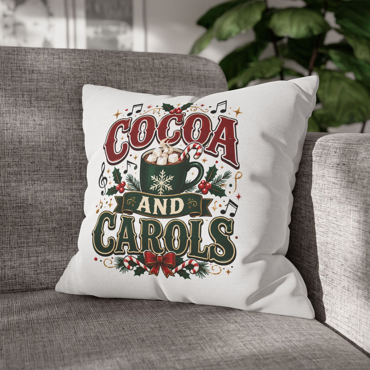 Christmas Cocoa and Carols Holiday Pillowcase - Festive Hot Chocolate Christmas Decor