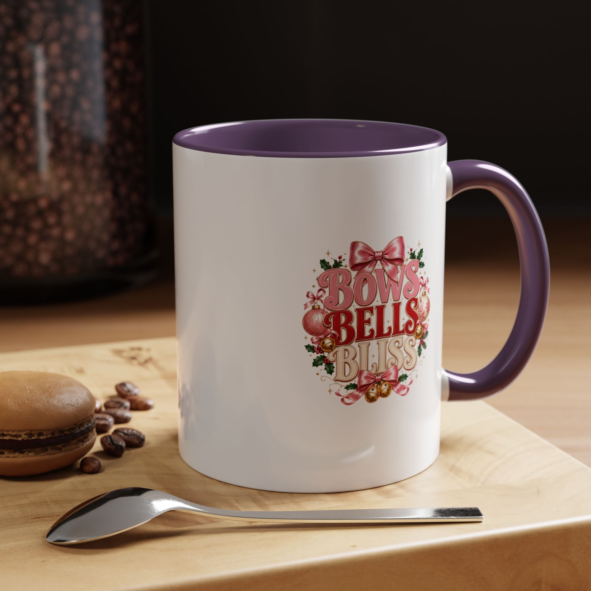 Bows Bells Bliss Holiday Accent Coffee Mug — Festive Pink Christmas Design