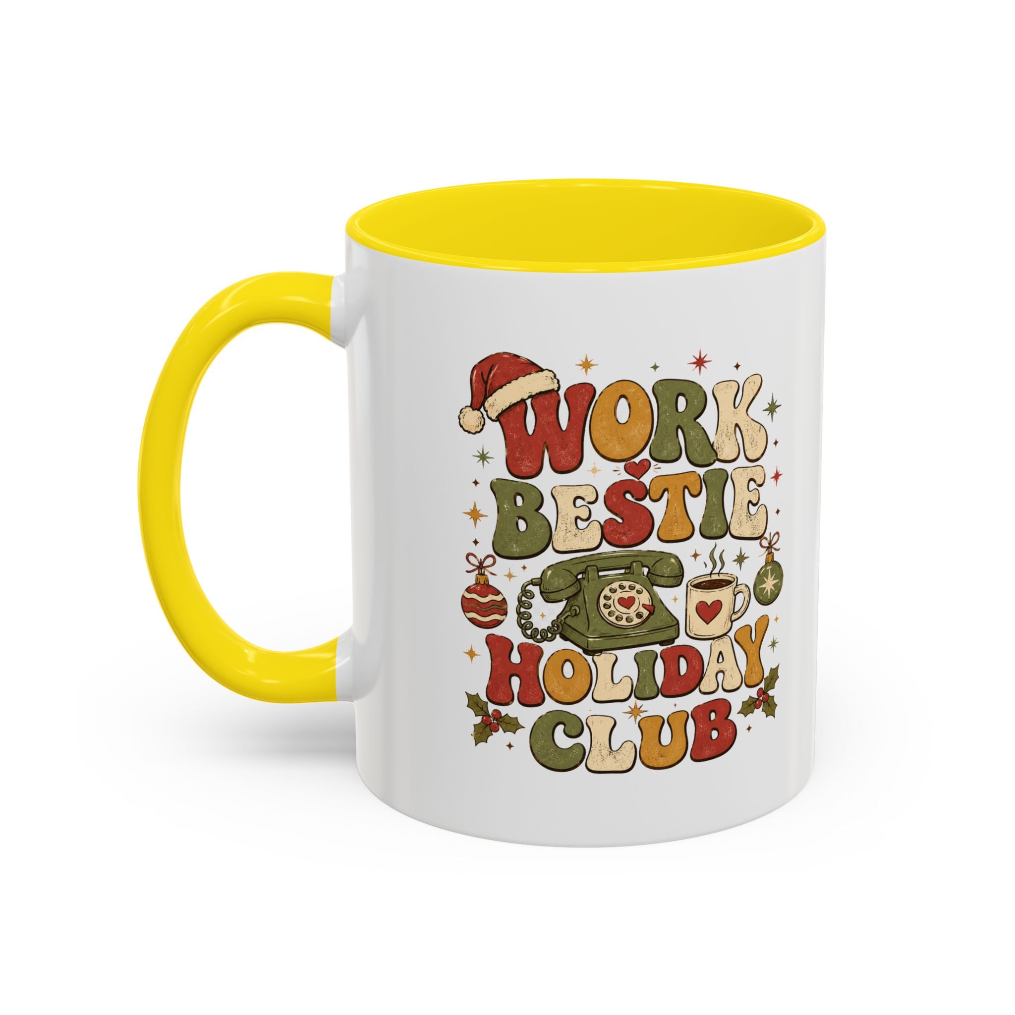 Modern Day Christmas Work Bestie Holiday Club Coffee Mug — Retro Christmas Accent Mug