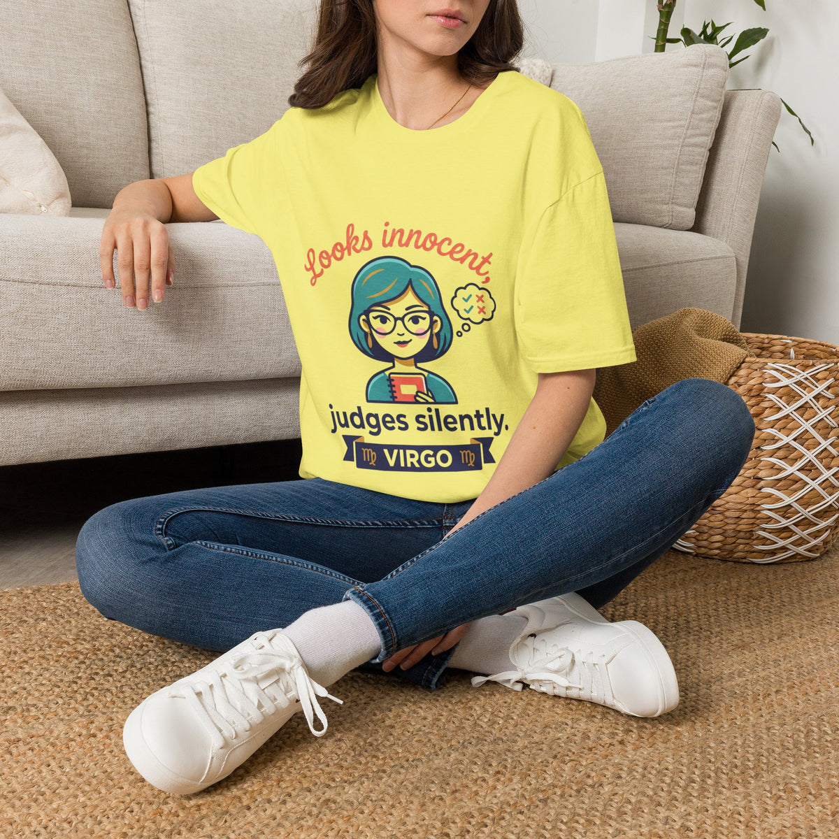 Looks Innocent Virgo T-Shirt — Funny Zodiac Graphic Tee for Virgo Women