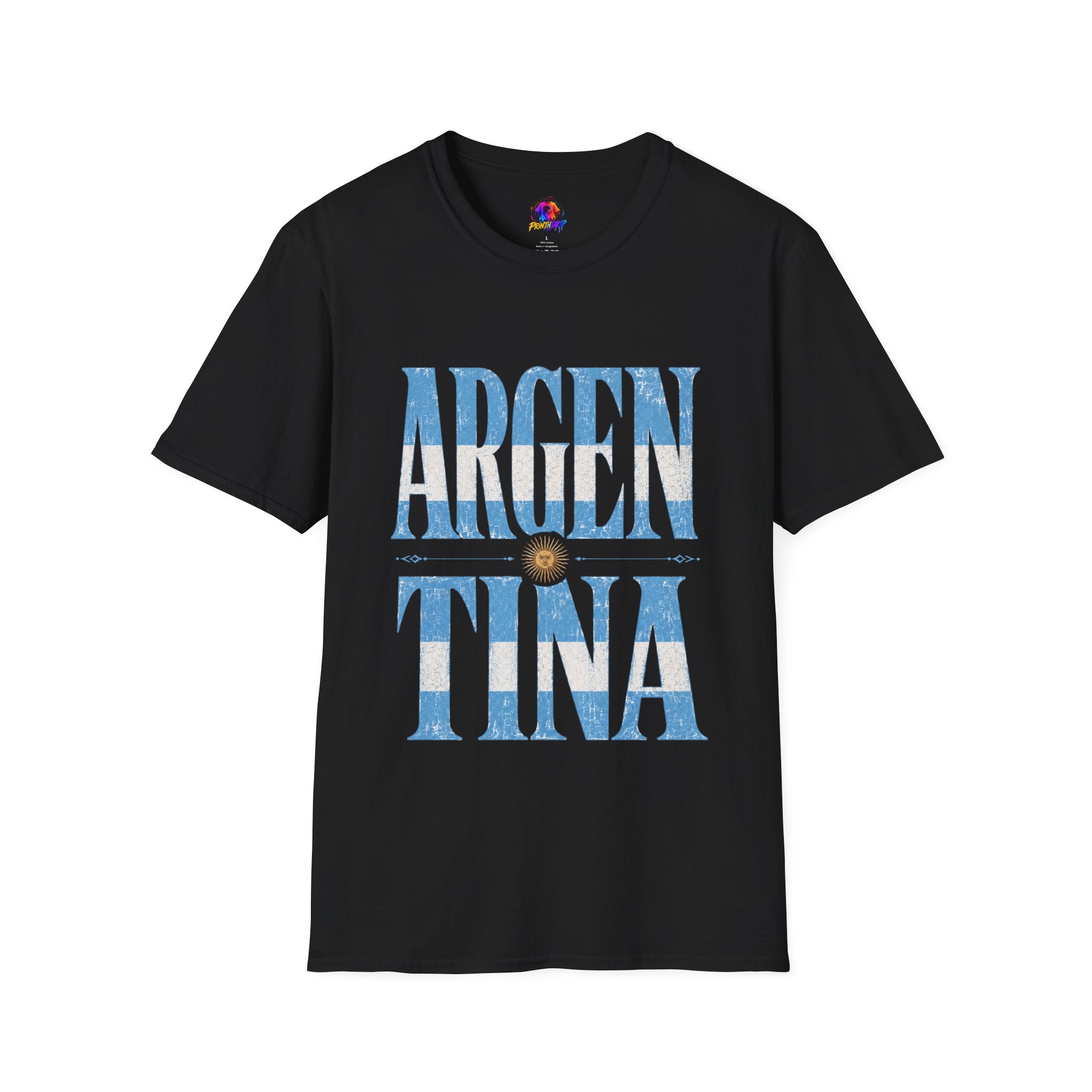 Argentina Flag Graphic T‑Shirt — Vintage Blue Distressed Typography