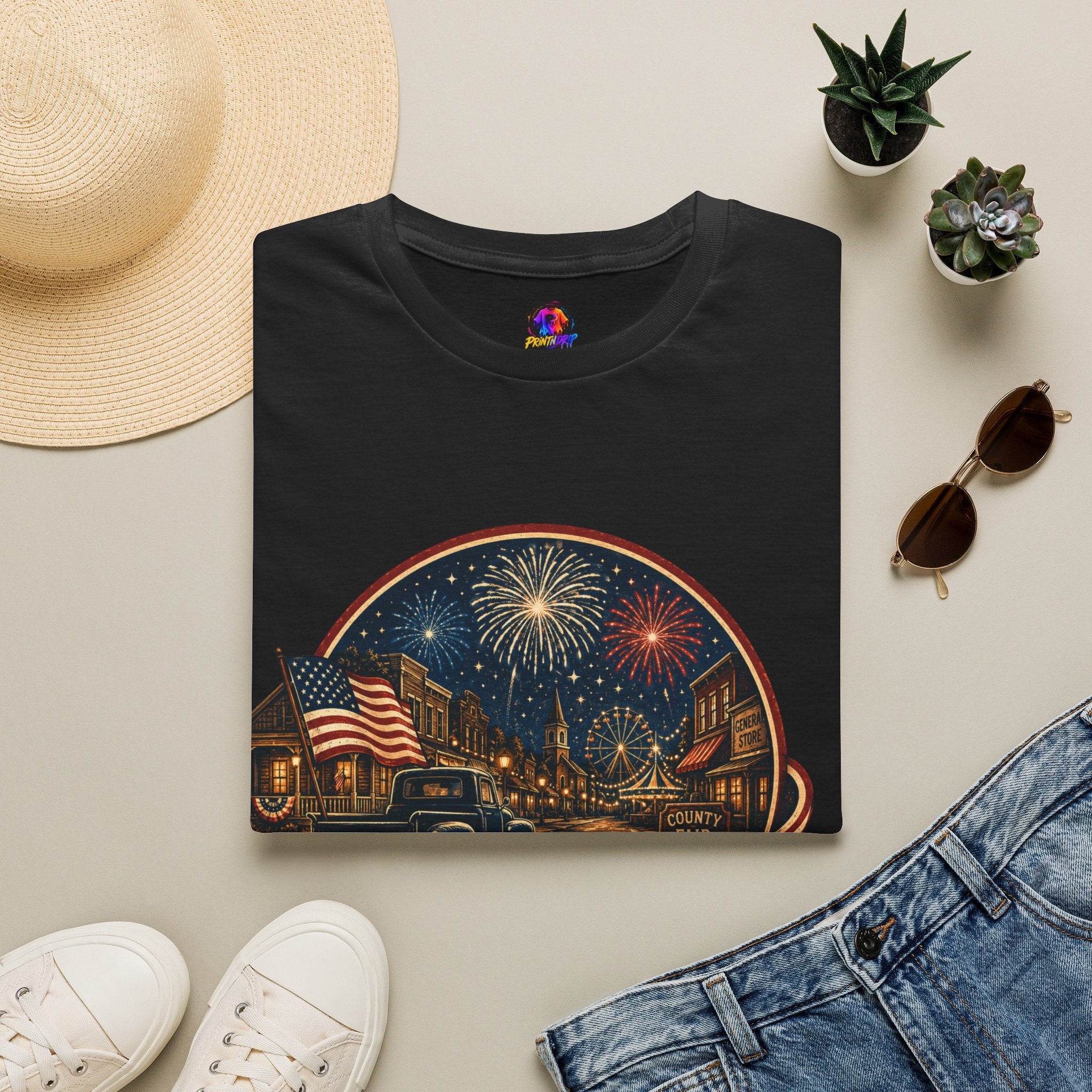 Small Town Big Freedom T-Shirt — Patriotic 4th of July Fireworks Tee