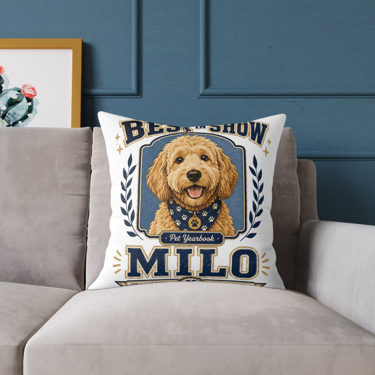 Dog Pillow  Milo Bailey Dog Dad Mom — "Best in Show Milo" Personalized Pet Portrait Throw Pillow