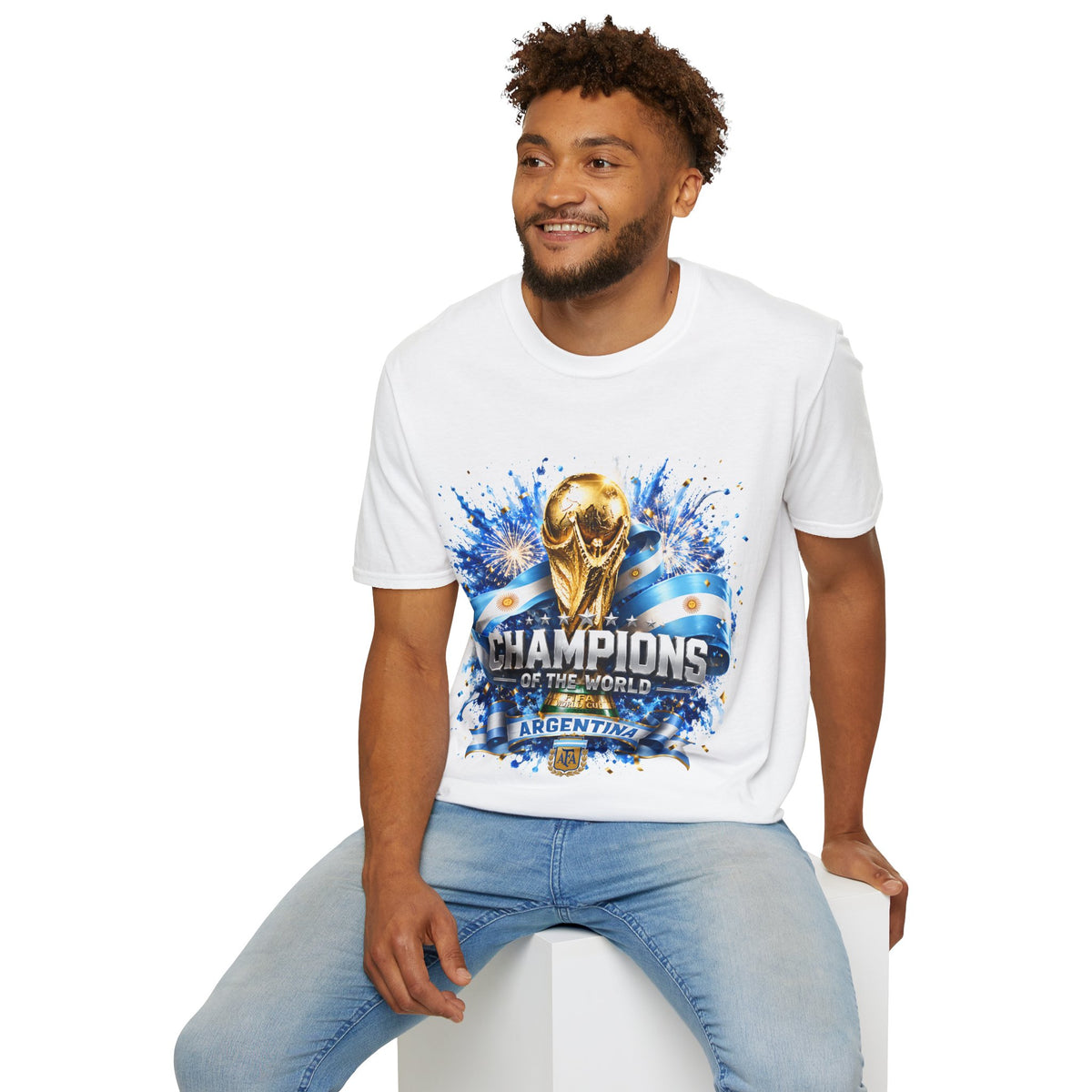 Argentina World Cup Champions T-Shirt — Gold Trophy Celebration Tee