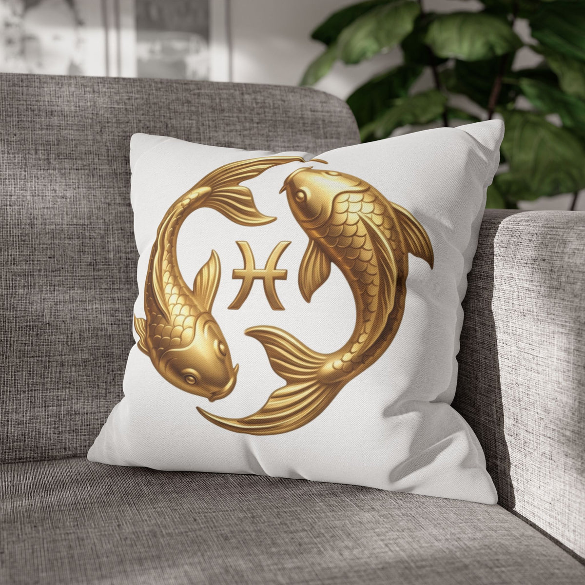 Pisces Zodiac Pillowcase — Gold Koi Fish Astrological Decorative Pillow Cover