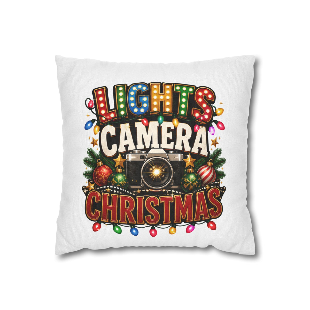 Christmas Photographer Pillowcase – “Lights Camera Christmas” Decorative Throw Pillow