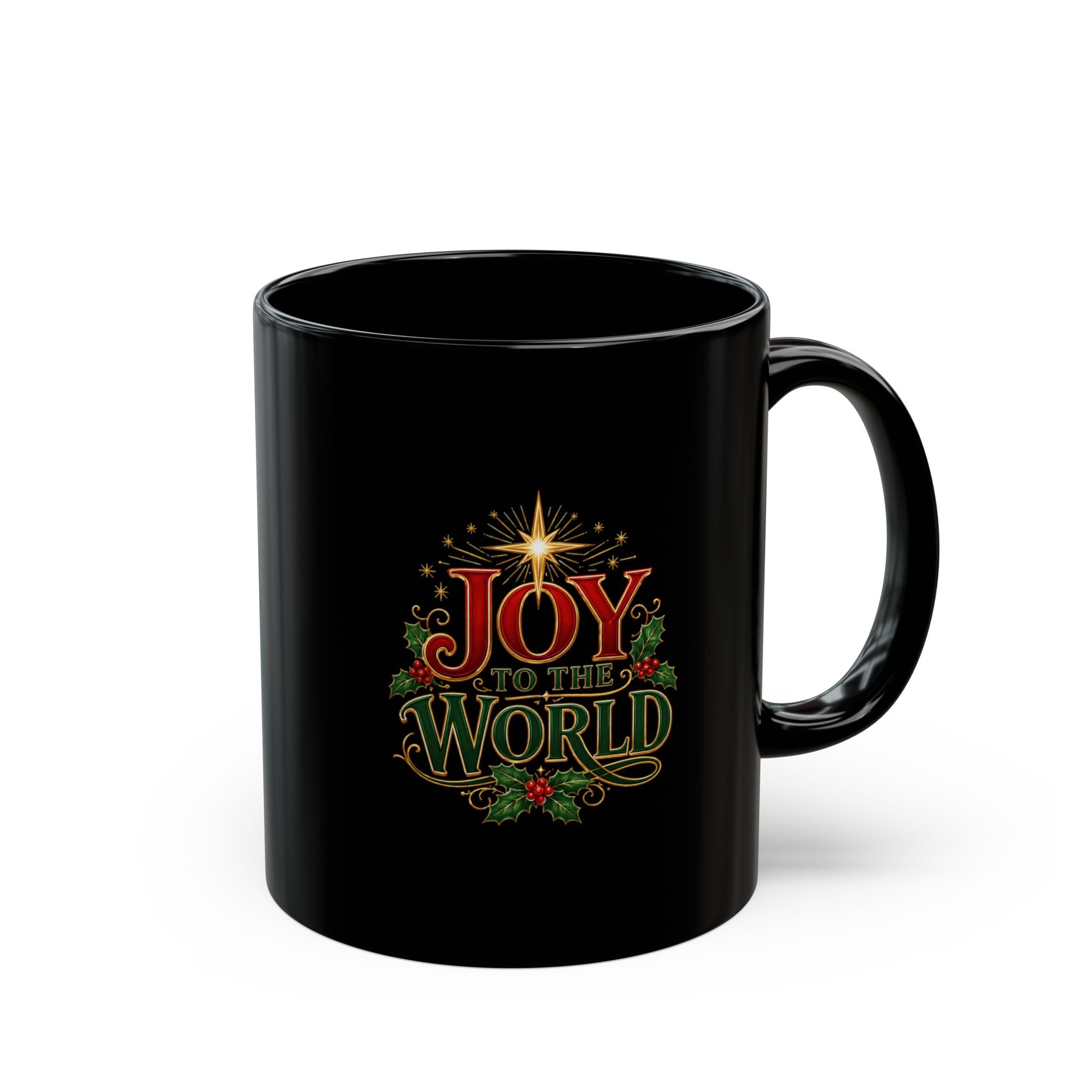 Joy to the World Black Mug — Christmas Holiday Coffee Cup