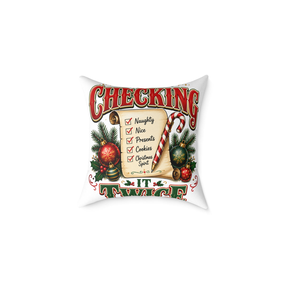 Christmas Checking It Twice Square Poly Canvas Pillow