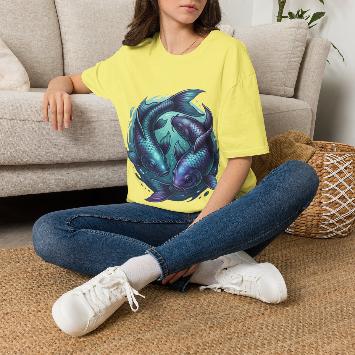 Koi Fish Circle T-Shirt — Artistic Yin Yang Aquatic Tee