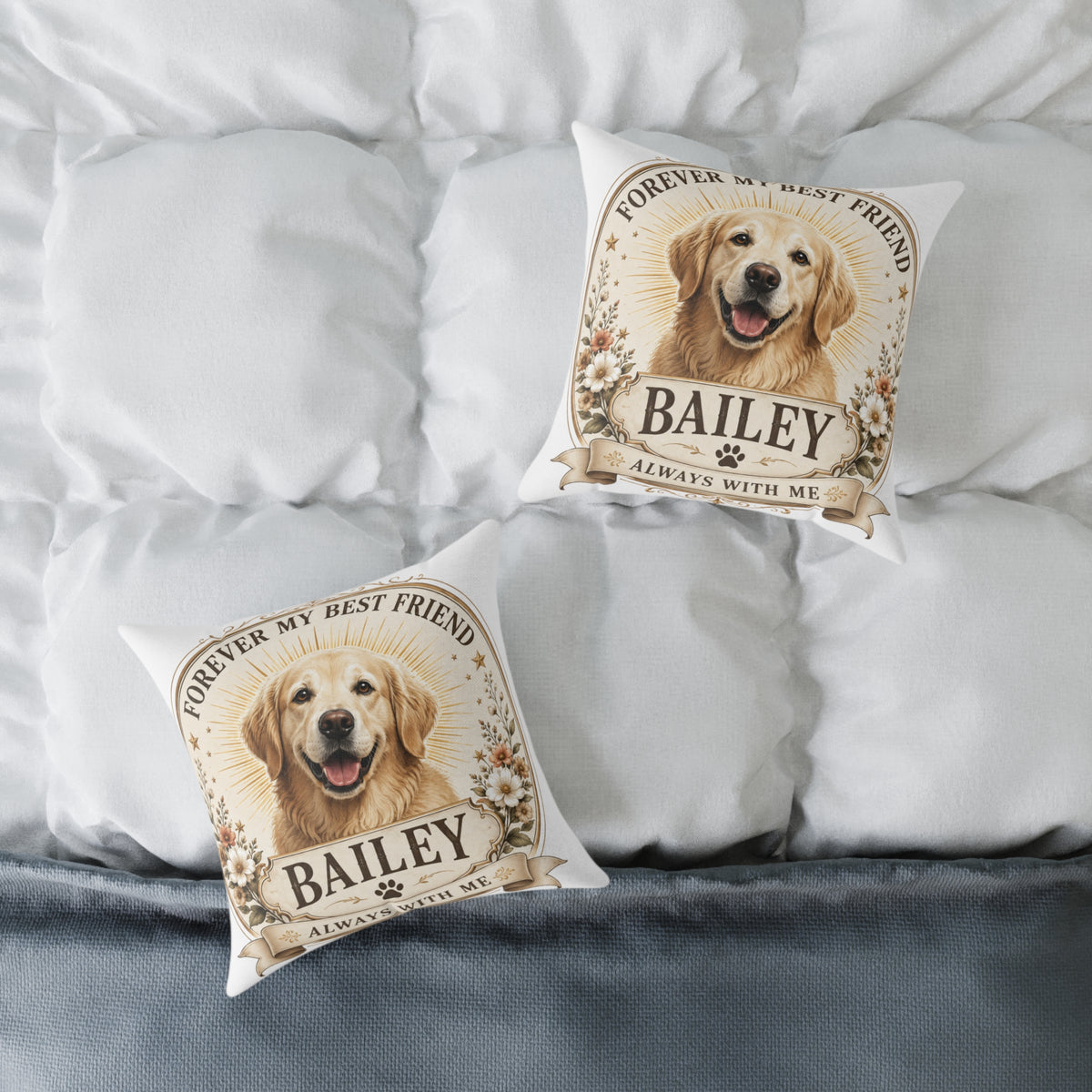 Personalized Dog Pillow Milo Bailey Dog Dad Mom - "Forever My Best Friend" Custom Pet Name Golden Retriever Throw Pillow