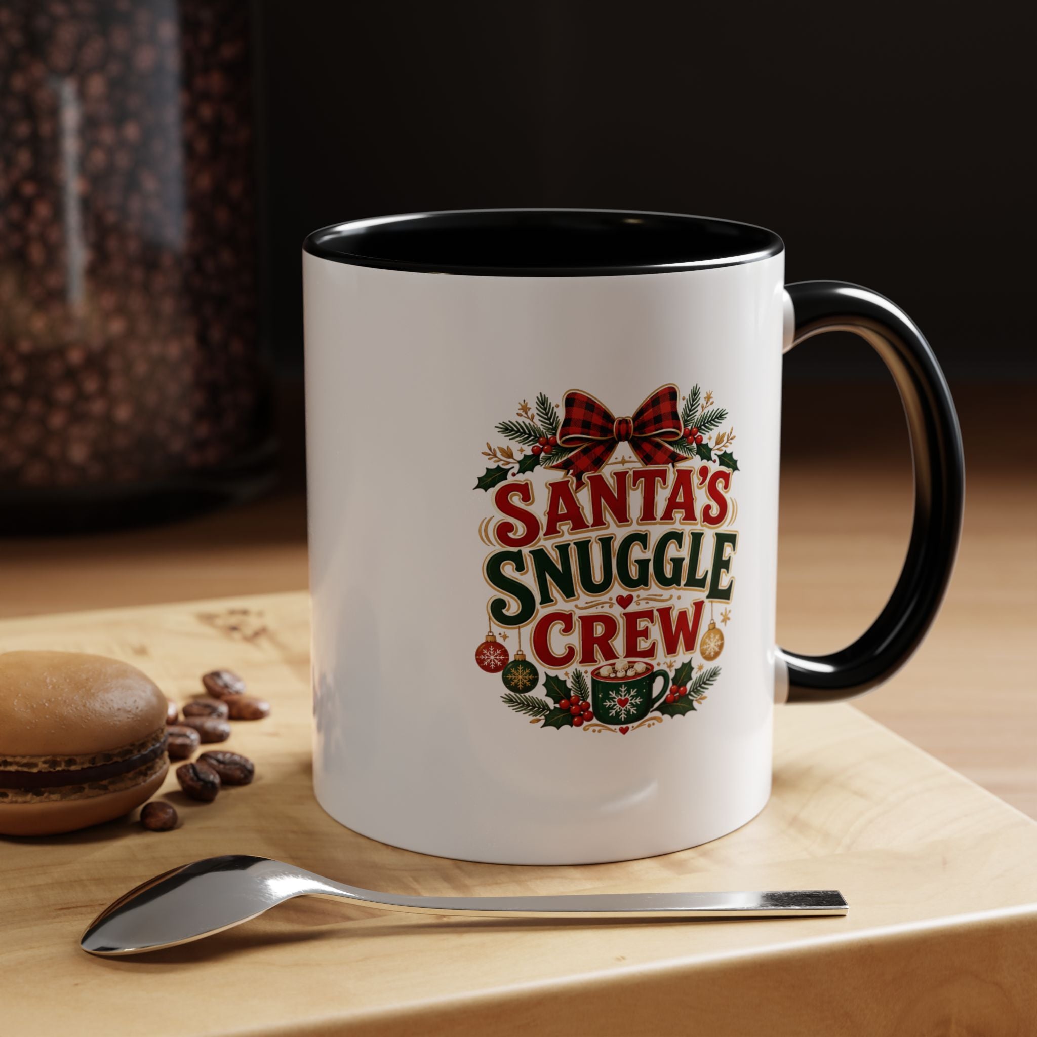 Santa’s Snuggle Crew Accent Coffee Mug — Holiday Christmas Cocoa Cup