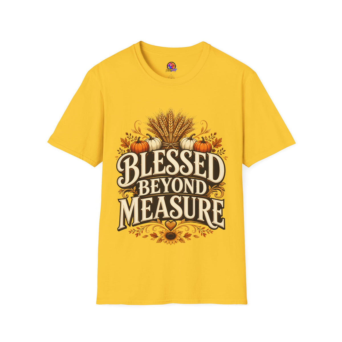 Thanksgiving T-Shirt Blessed Beyond Measure T-Shirt — Fall Harvest Pumpkin & Wheat Tee