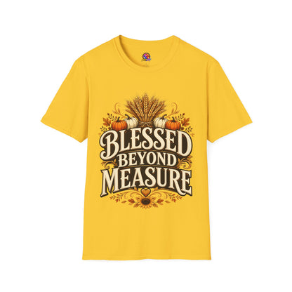 Blessed Beyond Measure T-Shirt — Fall Harvest Pumpkin & Wheat Tee