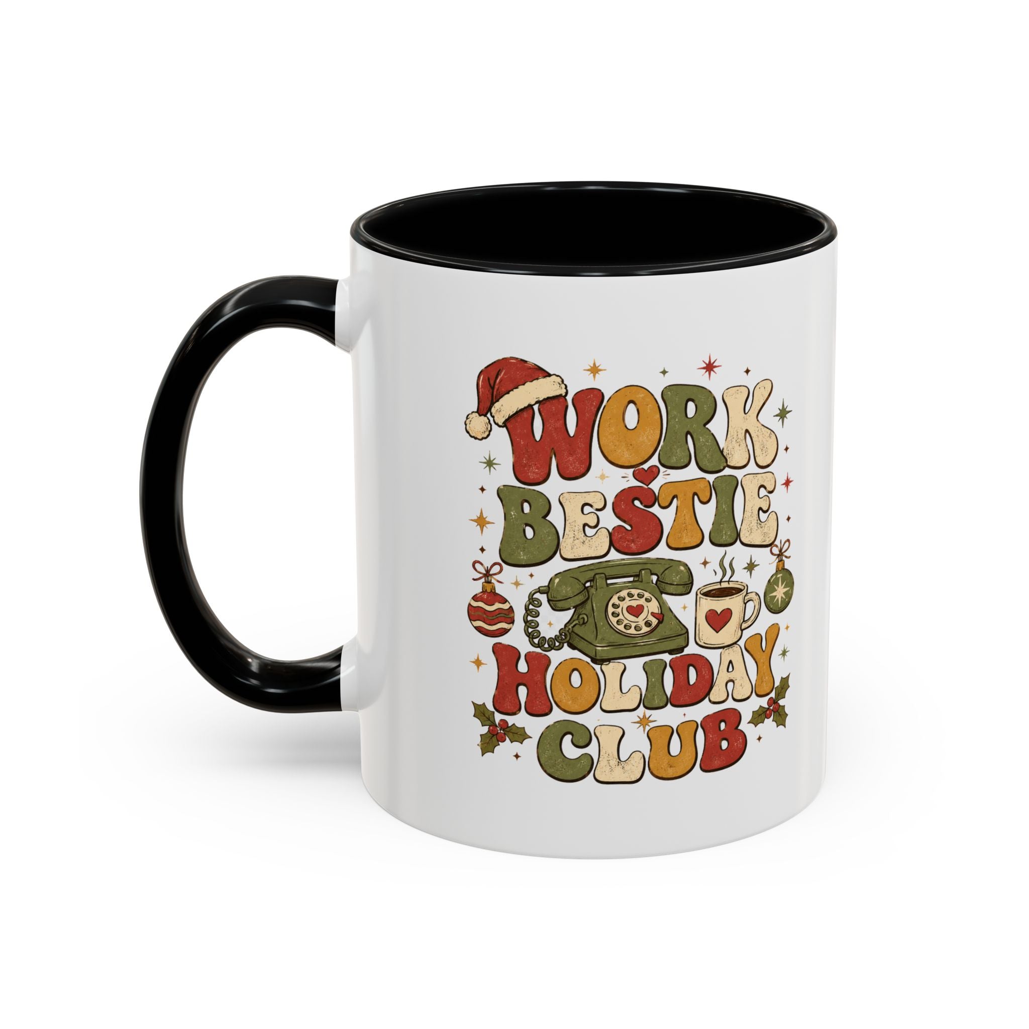 Modern Day Christmas Work Bestie Holiday Club Coffee Mug — Retro Christmas Accent Mug