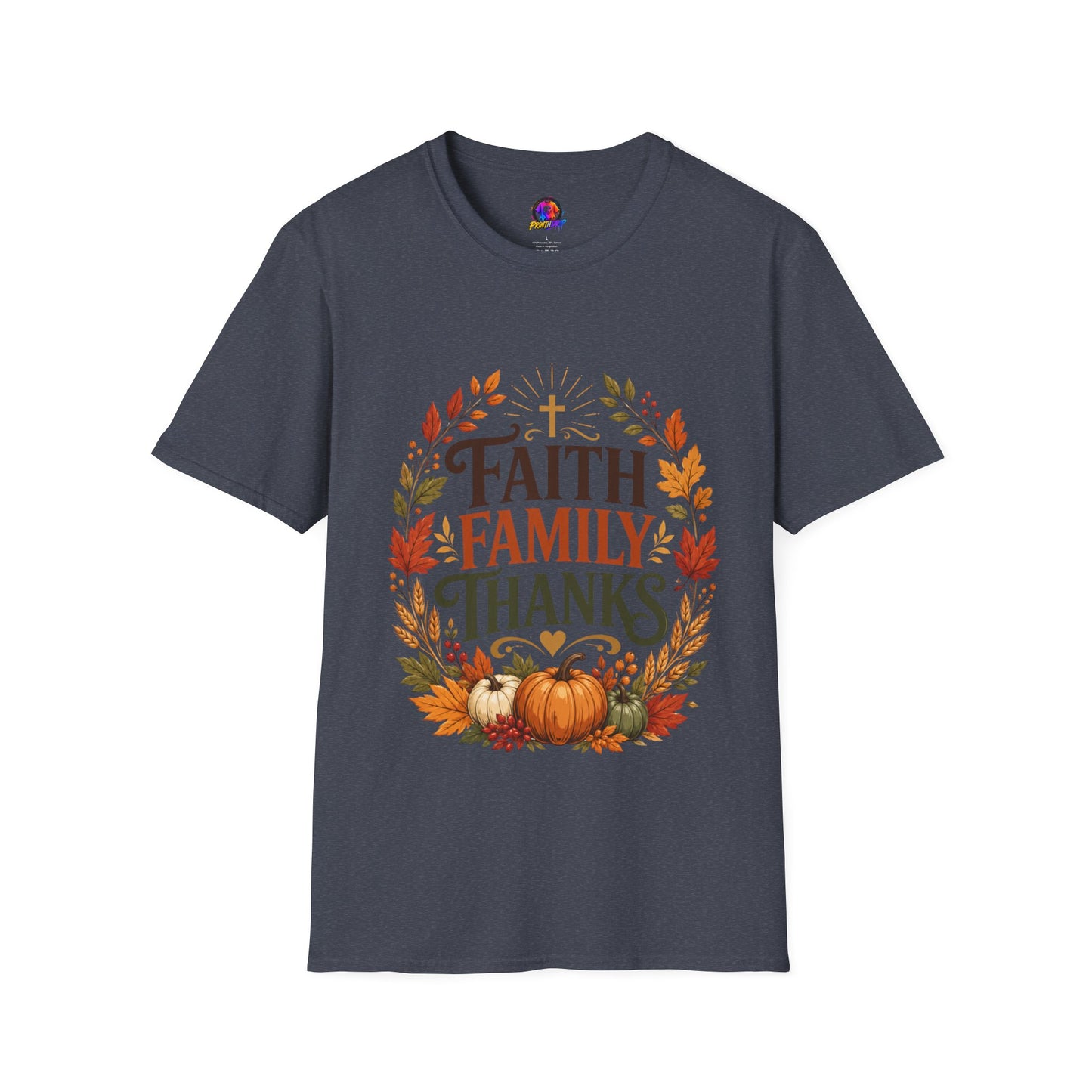 Faith Family Thanks T-Shirt — Fall Pumpkin Thanksgiving Christian Tee
