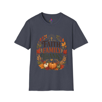 Faith Family Thanks T-Shirt — Fall Pumpkin Thanksgiving Christian Tee