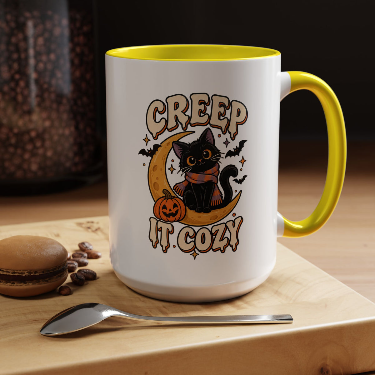 Creepy It Cozy Black Cat Halloween Accent Coffee Mug (11/15oz)