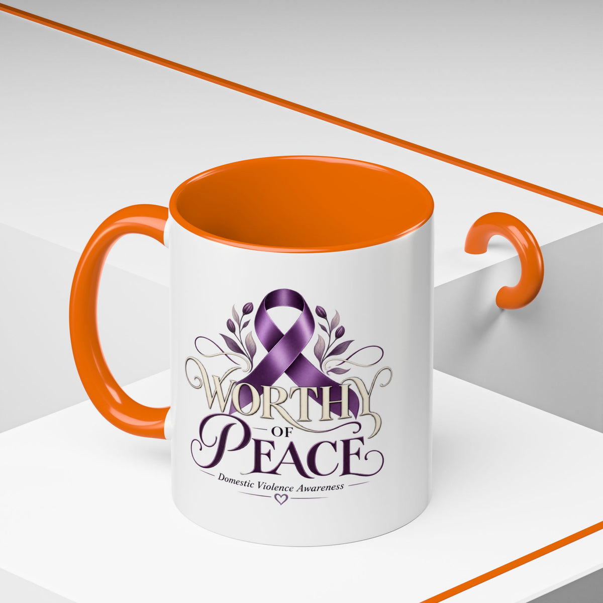 Worth of Peace Accent Coffee Mug — Domestic Violence Awareness Ribbon (11/15oz)