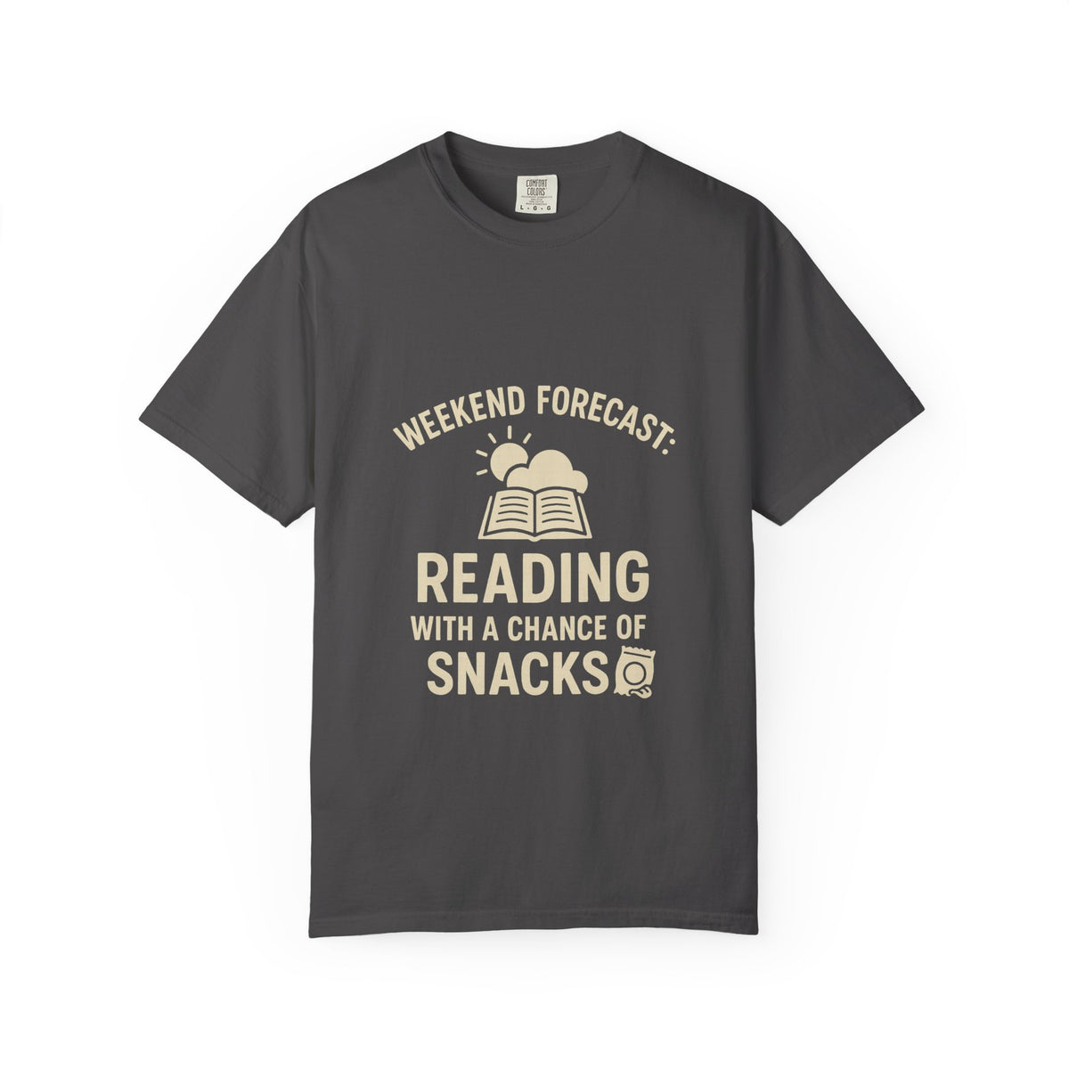 Reading & Snacks T-Shirt — "Weekend Forecast: Reading with a Chance of Snacks" - Trending Now - October 2026