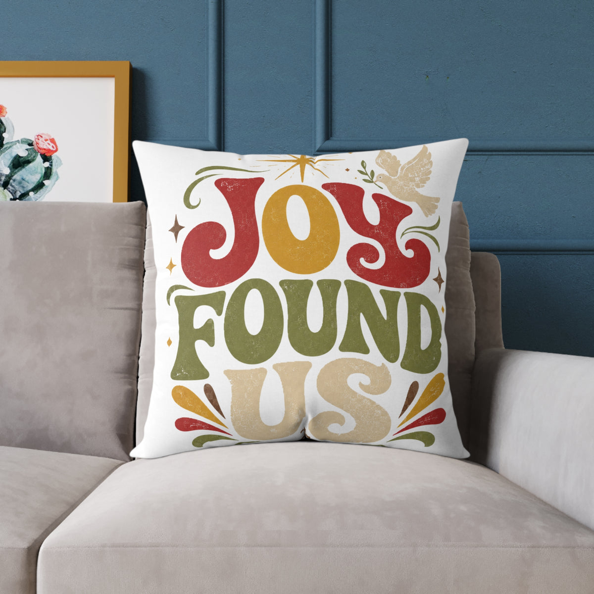 Christmas Joy Found Us Holiday Throw Pillow — Retro Christmas Decorative Cushion