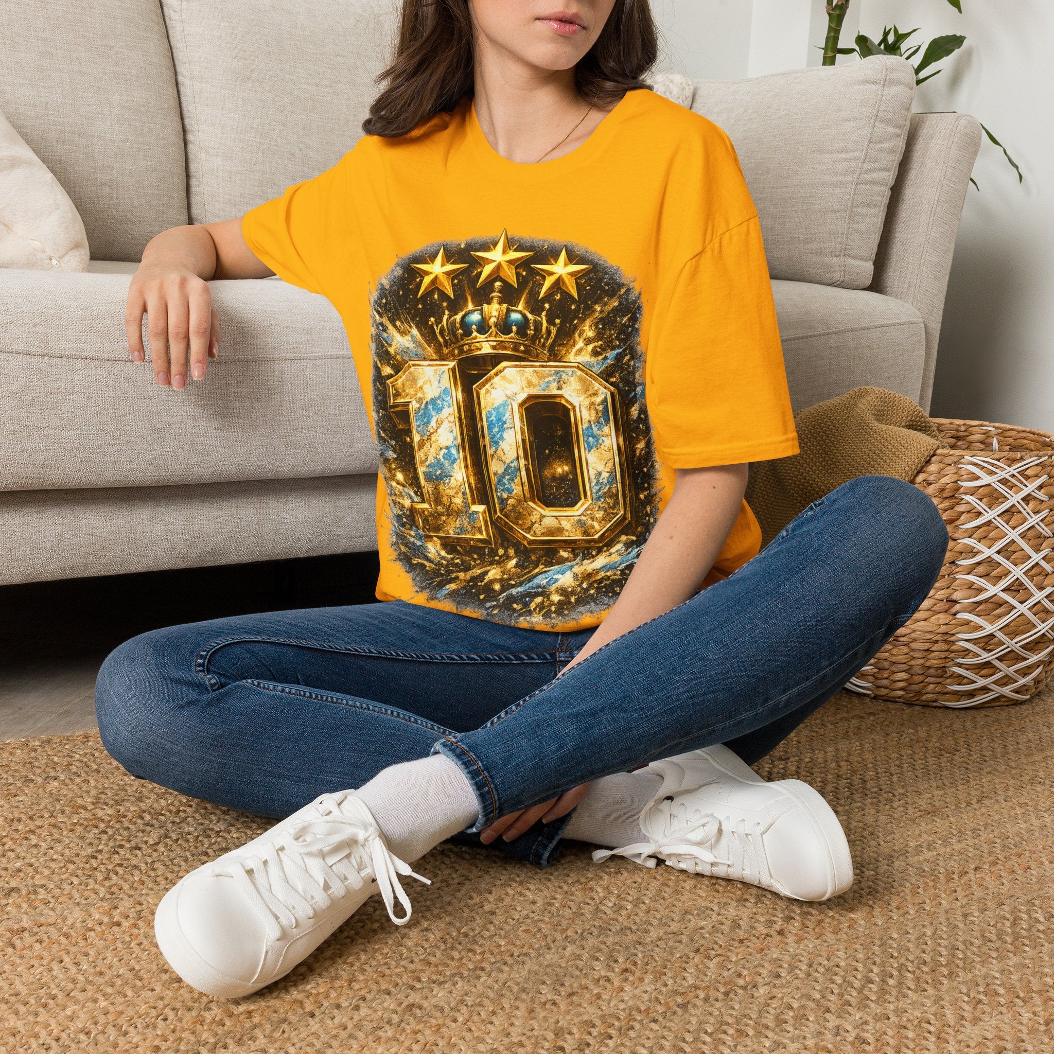 Argentina, MESSI #10 T-Shirt — Gold Crown '10' Victory Graphic Tee